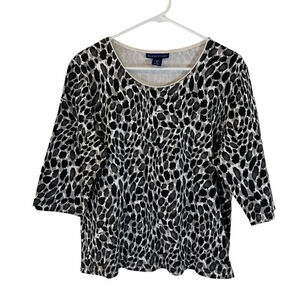 Karen Scott Animal Print Top XL Black White Gray 100% Cotton Half Sleeve Knit